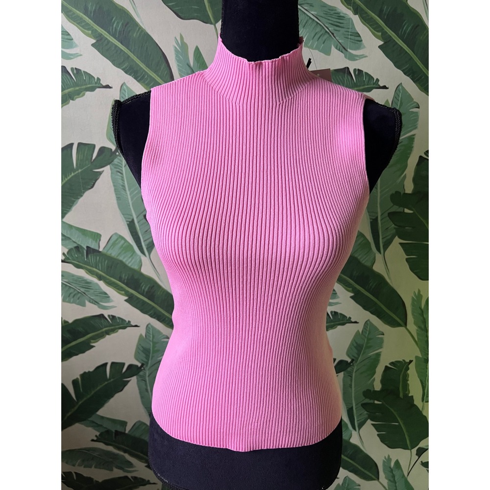 Happily Grey Ribbed Mock Neck Tank Women Medium Pink NWT